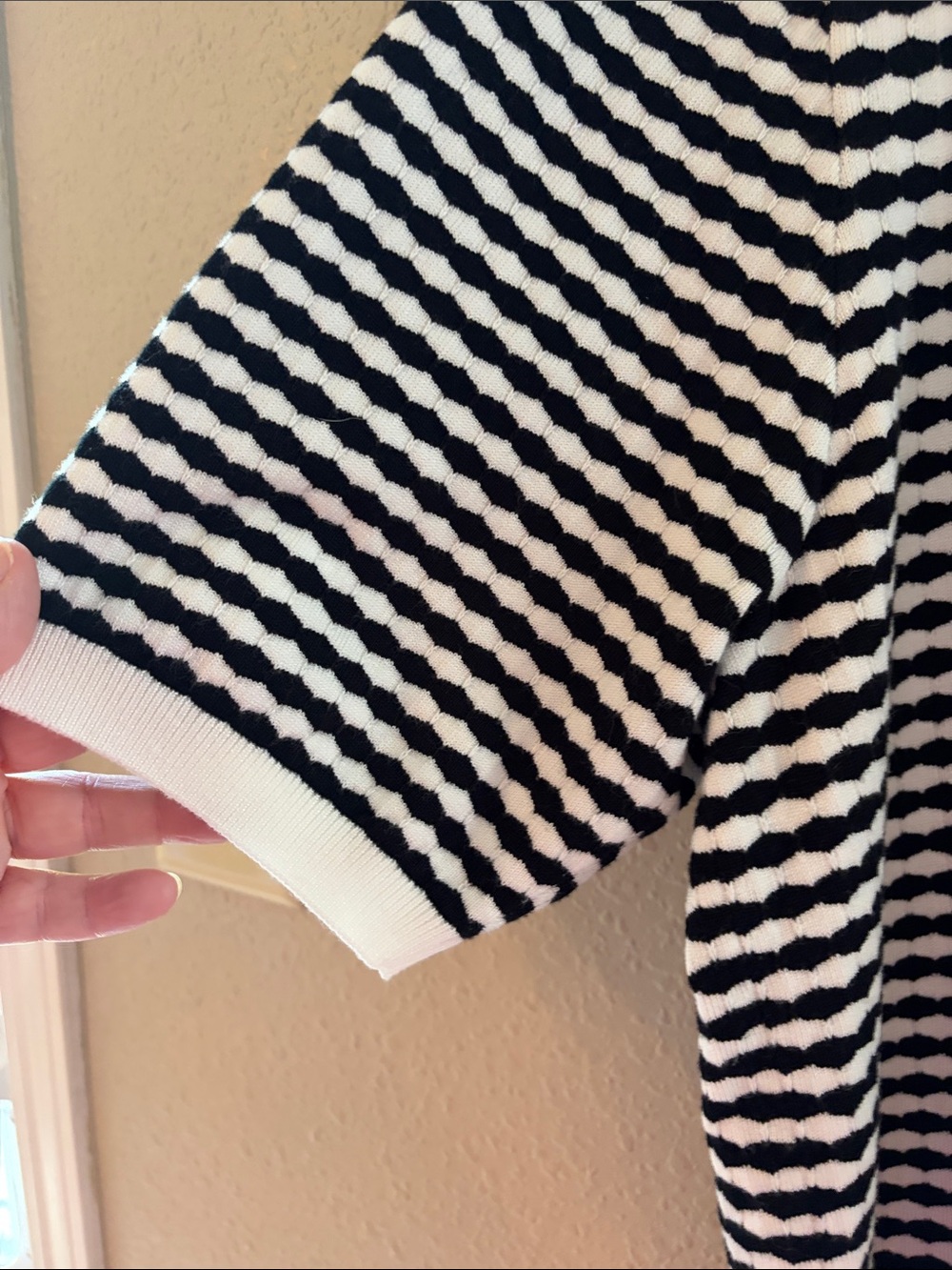 Adrianna Papell Black and White Striped Short-Sleeve Knit Top - Picture 9 of 11